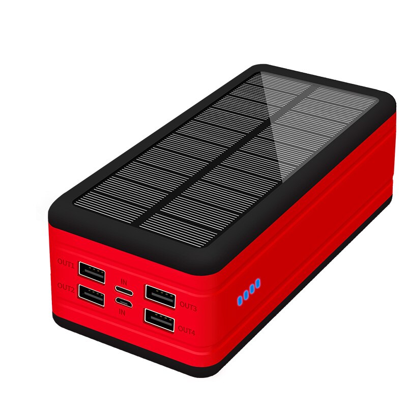99000mAh Solar Power Bank Portable Charger Large Capacity Outdoor Waterproof 4USB Port Power Bank for Iphone Xiaomi Samsung: Red