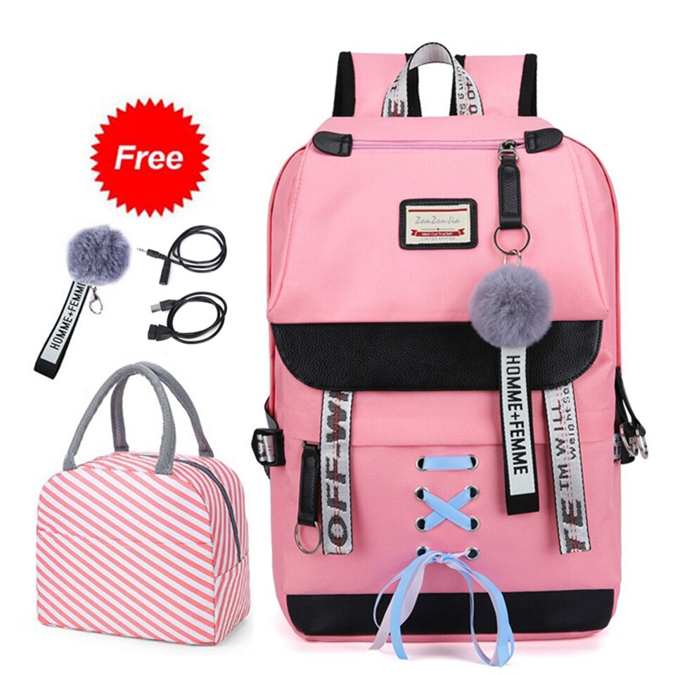 Schooltassen Voor Tienermeisjes Met Lock Anti Diefstal Rugzak Vrouwen Boek Tas Junior High Schooltas Jeugd leisure College: Pure Pink