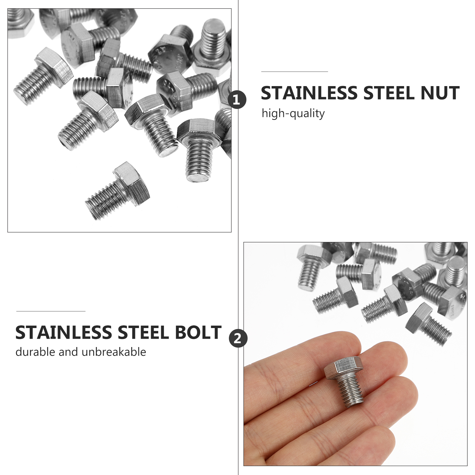 30Pcs Stainless Steel Bolts Outer Hexagon Bolts Full Tooth Machine Screws