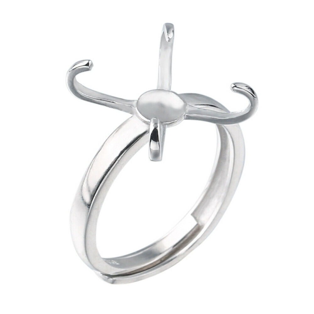 Anillo de Plata de Ley 925 con 4 garras en blanco, Base de anillo ajustable para piedras preciosas irregulares de 12mm, ajuste de cabujón, fabricación de joyas de anillos