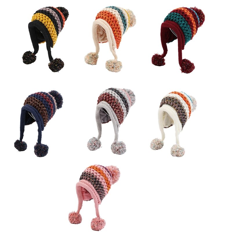 Sombrero de lana con personalidad para hombre y mujer, gorro de punto grueso, cálido e informal, a prueba de viento, Color a juego, tendencia al aire libre, Invierno