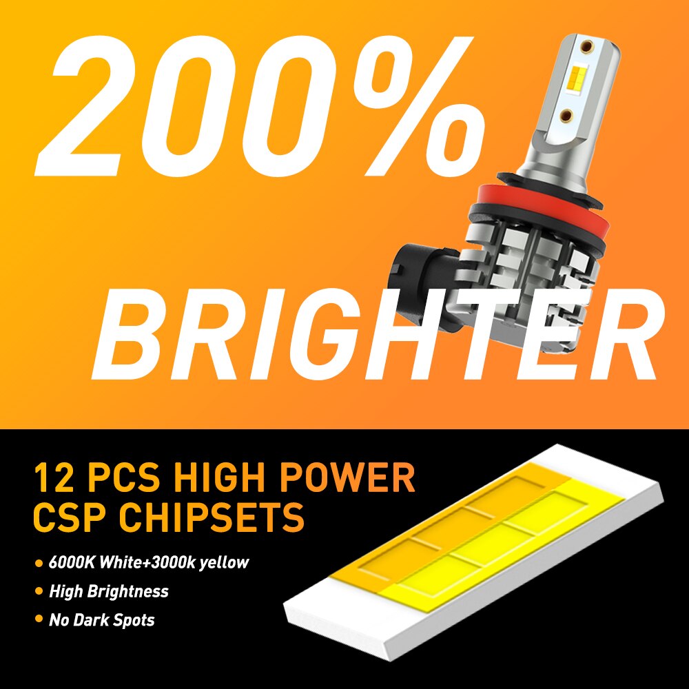 OXILAM 2X H11 H8 Car LED Bulbs Dual Color Driving Lamp Fog Light Bulb For Chevrolet Cruze Camaro Sonic Spark Equinox