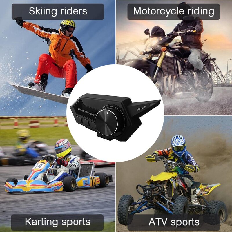 BT18-intercomunicador Bluetooth V5.0 para casco de Moto, manos libres para auriculares estéreo con casco de motocicleta, auriculares con Radio FM: Negro
