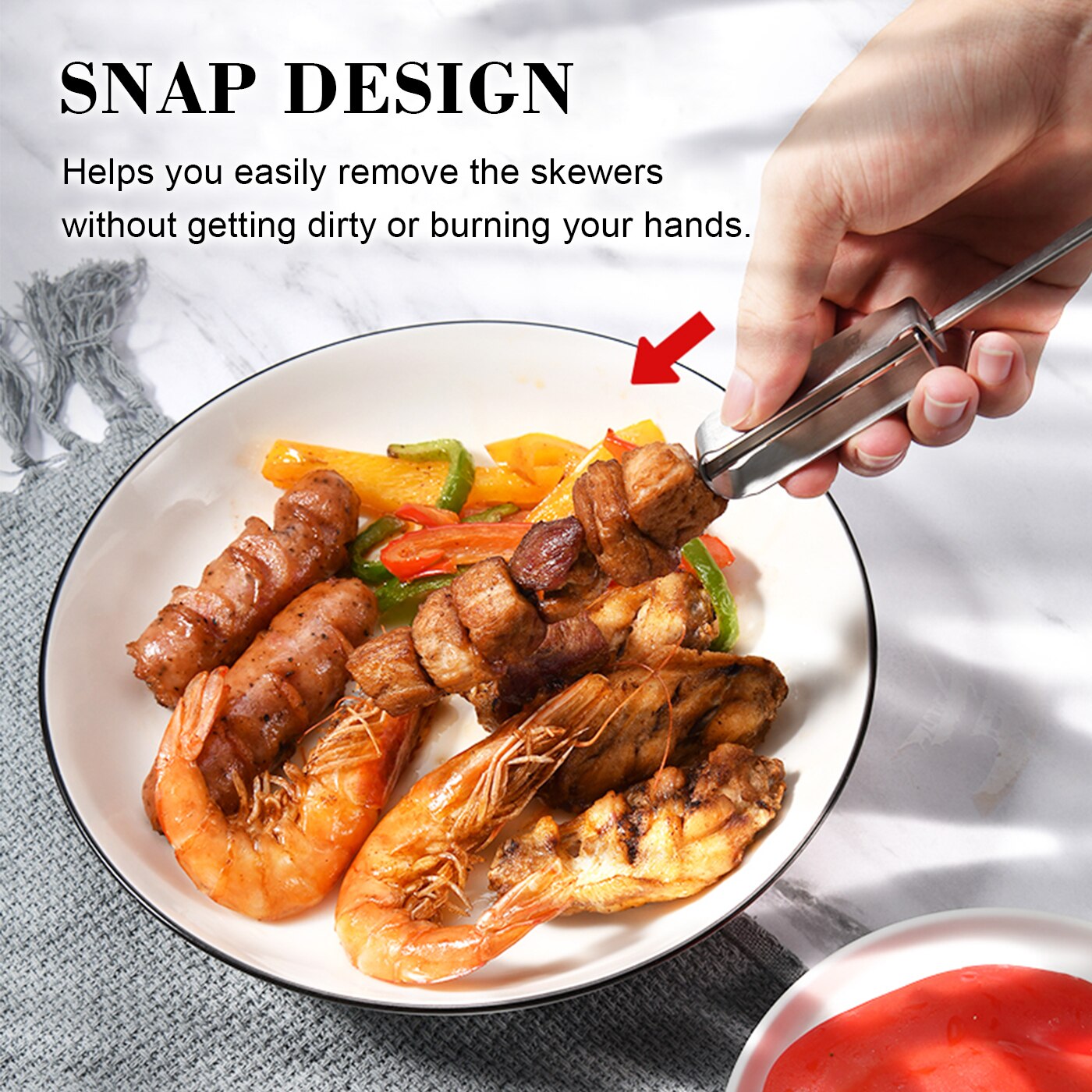 Brochetas reutilizables de acero inoxidable para barbacoa, pinchos para barbacoa, Kebab, palo de acero para acampar, utensilios de cocina, accesorios para carne, herramienta de 6 piezas