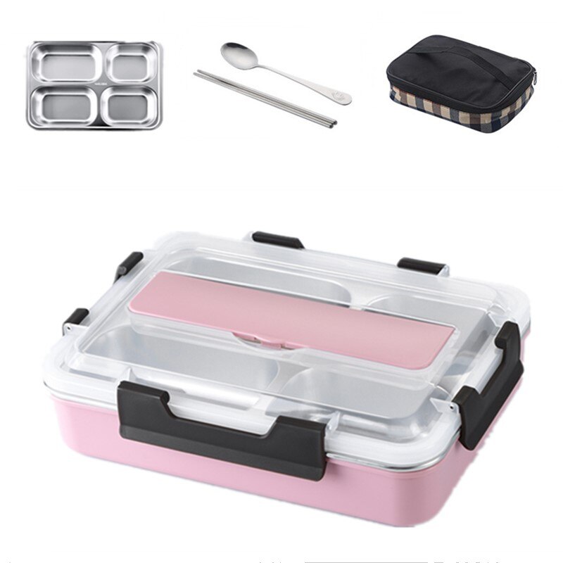 Edelstahl 304 Mittagessen Kasten Mit Löffel dicht Mittagessen Bento Boxen Geschirr einstellen Mikrowelle Erwachsene freundlicher Lebensmittel Container: groß Rosa mit Tasche