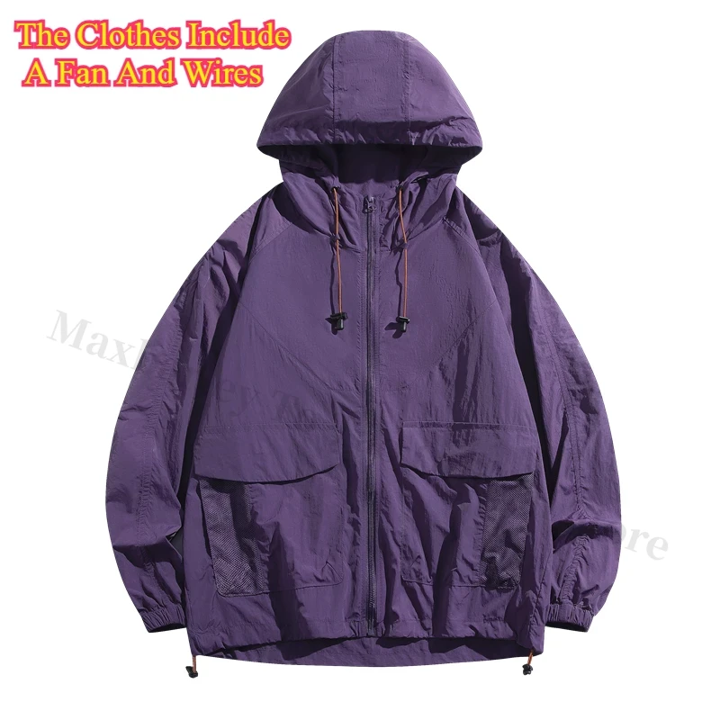 USB Air Conditioner Jacket Cooling Fan Skin Coats -15 ℃ Refrigeration Work Clothes Unisex Bicycle Camping Heat Protection Tops: L / PURPLE
