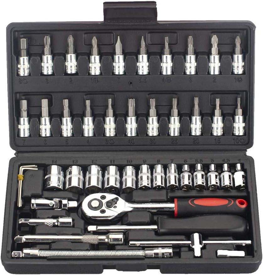 46pcs Car Repair Tool Kit 1/4-Inch Socket Set Car Repair Tool Ratchet Torque Wrench Combo Auto Repairing Set Mechanic Tool