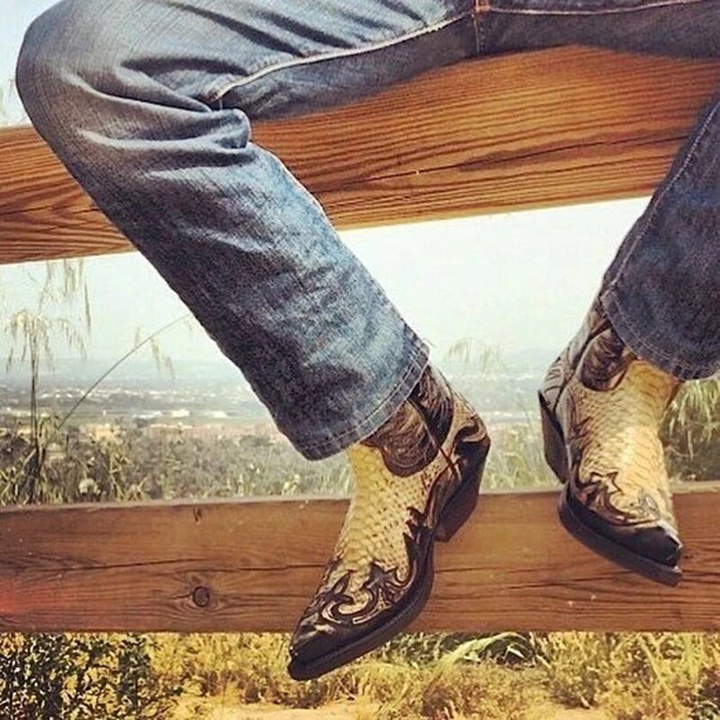 Python Western Boot Colorblock Embroidery Men Boots Modern Shoes A66