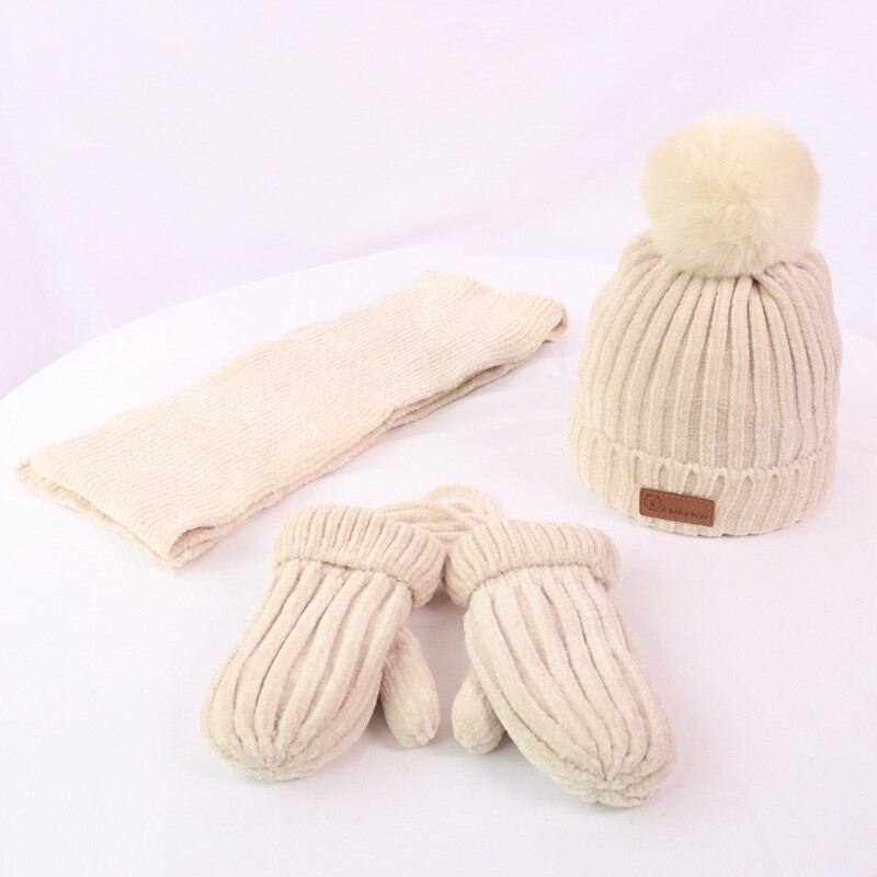 Barnelue skjerfhansker tredelt dress for menn og kvinner baby vinter tykk varm chenille ull lue: 8