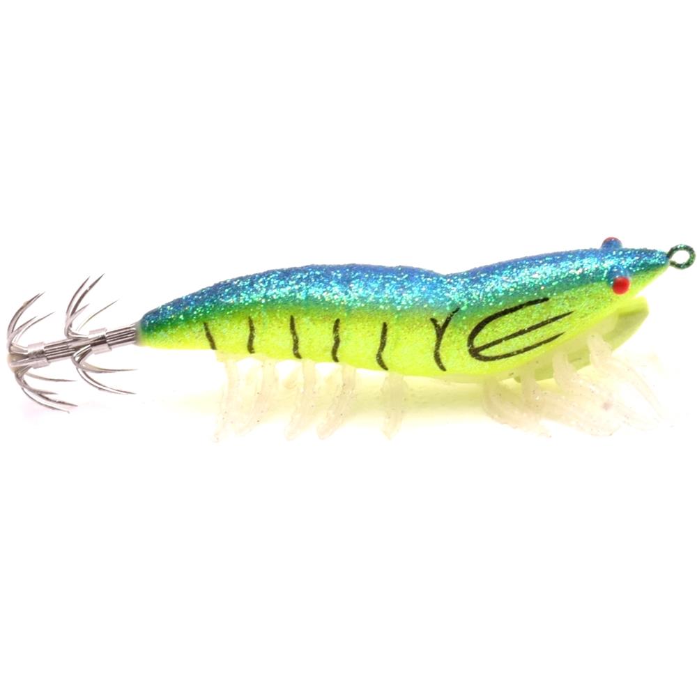 Gancho luminoso de imitación de madera para camarones y calamar No. 2,5 No. 3,5 calamar calamar camarones de pie blando pesca en el mar lua cebo fluorescente: 120 mm / Azul