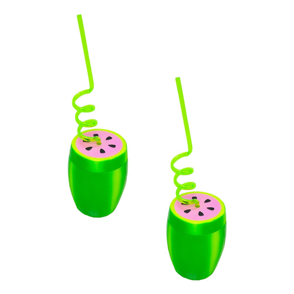 2 Sets Plastic Watermelon Cup Portable Cup with Straw (Green)