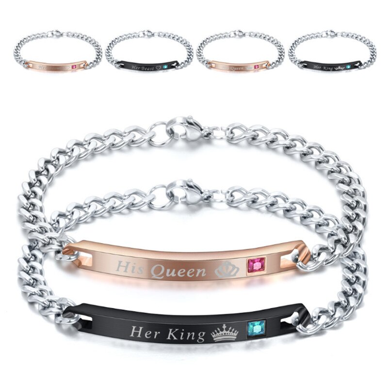 Modyle sa reine son roi noir couleur or Rose femmes hommes chaîne cristal Couple Bracelet pour hommes directe