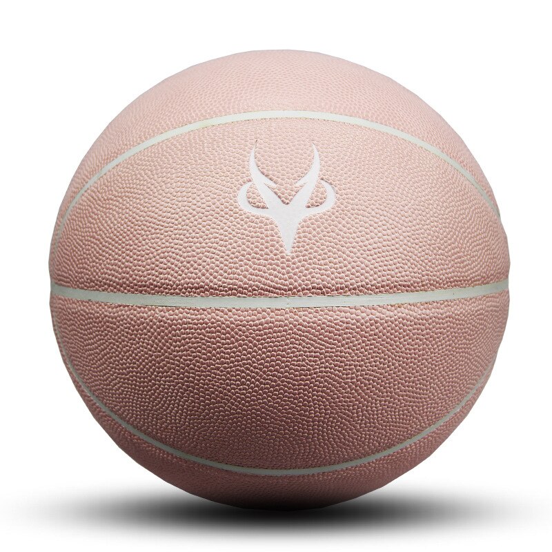 Pink No. 7 basketball, PU indoor and outdoor basketball, cute girl birthday , free air pump + needle + bag: white