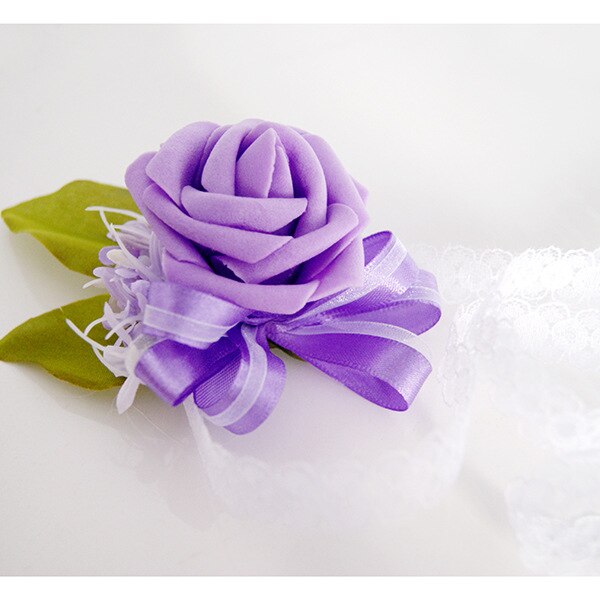 Roze/Wit/Blauw/Paars Bruiloft Bloemen Bruidsmeisje Pols Bloem Bruids Corsages met kant Lint Beste Mannen Boutonniere ZHF01: Purple Corsages