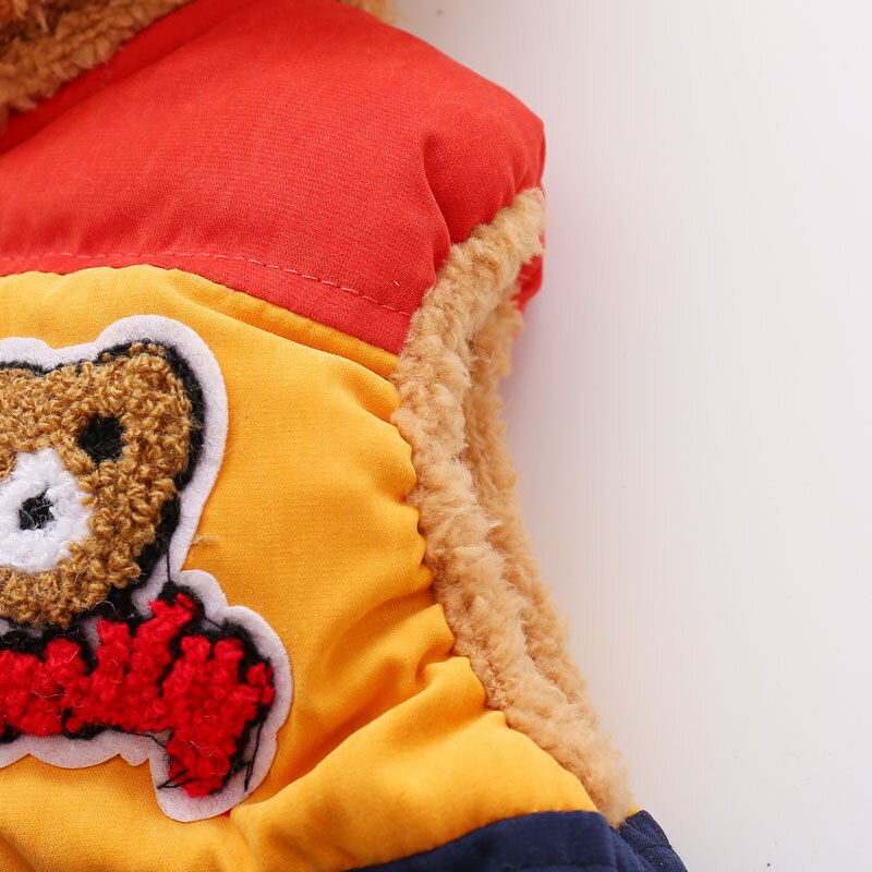 OLEKID Autumn Winter Baby Boys Vest Cartoon Bear Hooded baby Fleece Vest Plus Velvet Warm Toddler Girls Waistcoat