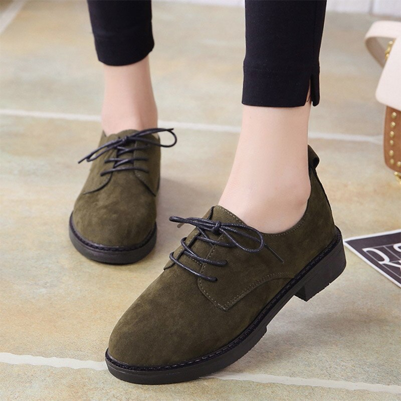 Kvinnor brogue skor snörning fritidsskor faux mocka oxford skor kvinna flats svarta platåskor creepers zapatos mujer  n7773