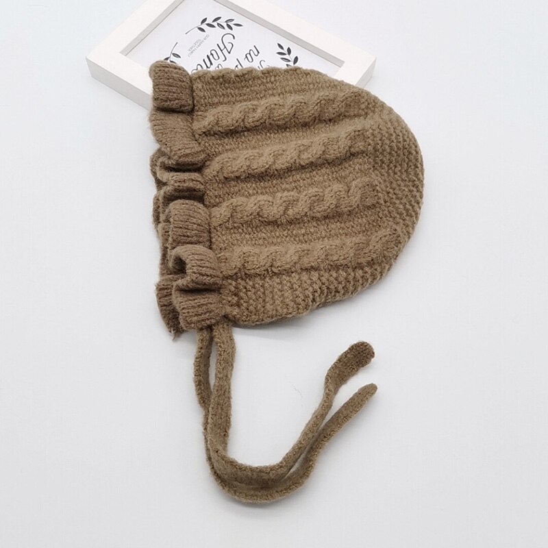 LXA-Winter Baby Girls Toddler Solid Print Hats With Ruffle Casual Caps Headwear: Brown