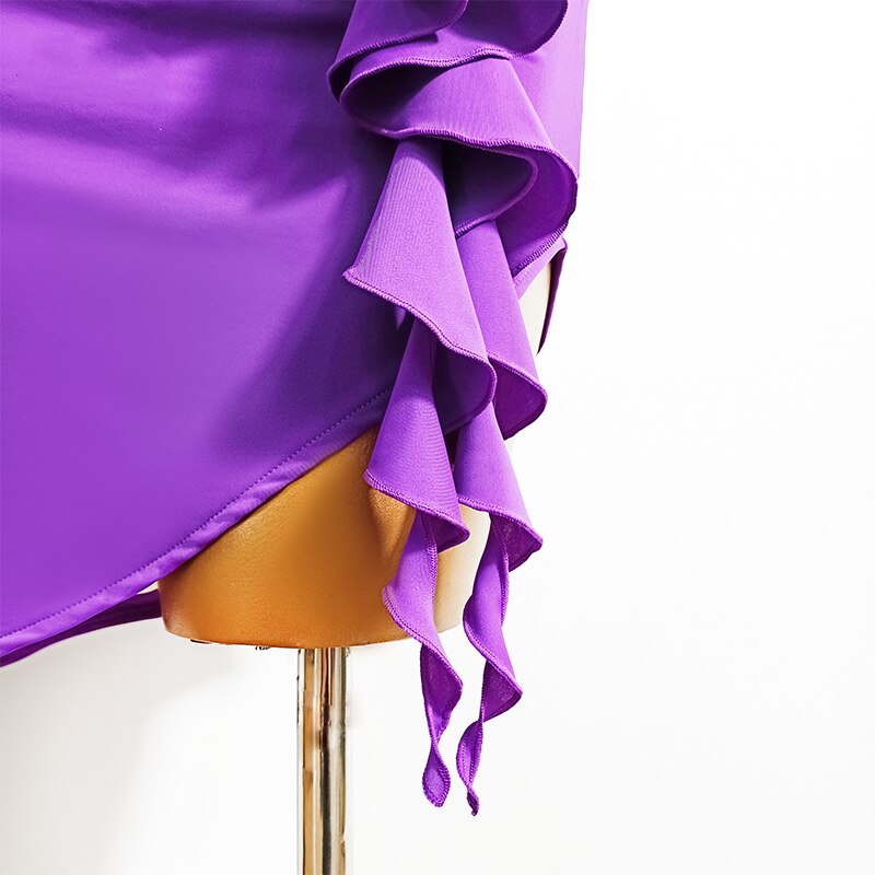 Falda de baile latino para adultos, ropa de práctica con volantes, falda morada Irregular, disfraz de baile de Samba, Rumba, Tango, VDB2698,