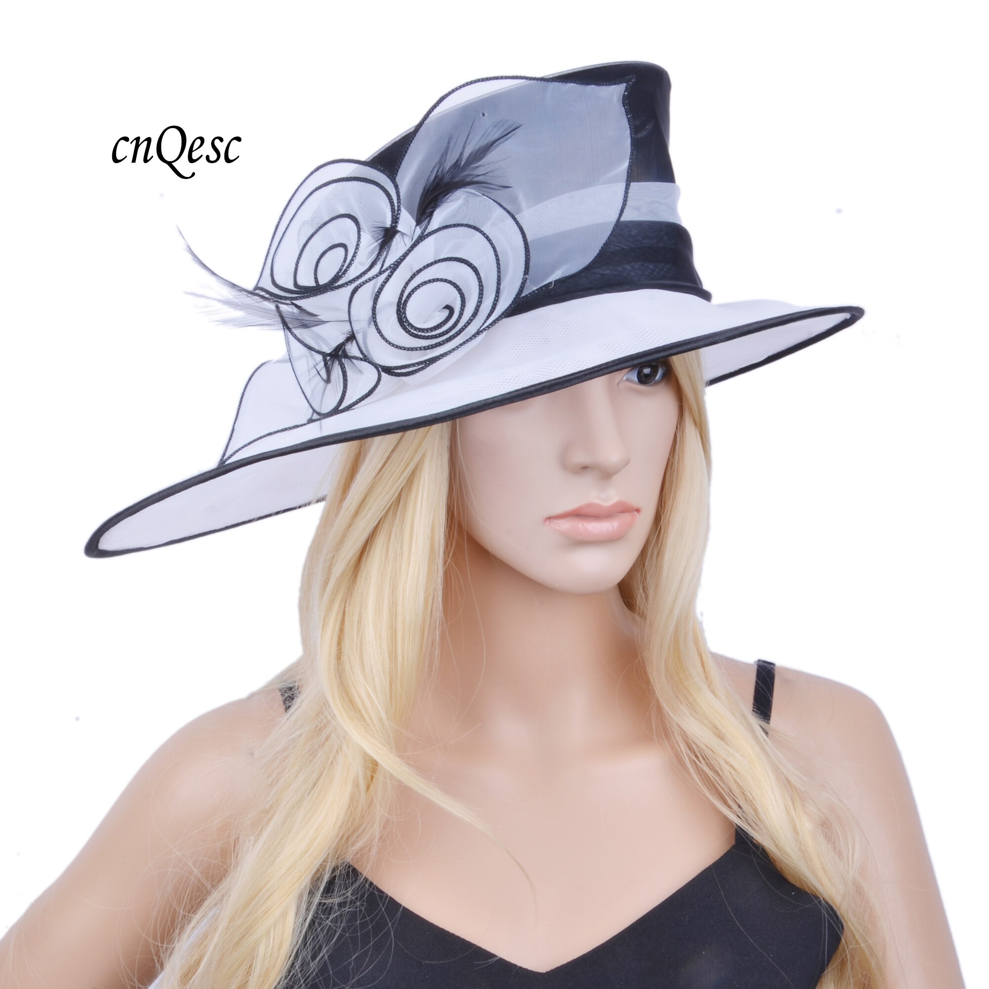 White black organza hat formal dress hat for Church Kentucky derby.