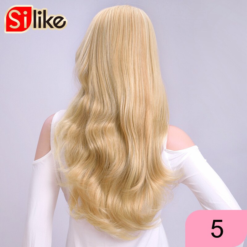 Silike Synthetische 3/4 Halb Perücken 24 Zoll Lange blond Wellenförmige Perücke Mit Clip in Haar Verlängerung 16 Farbe 210g für Schwarz Weiß Frauen: #5