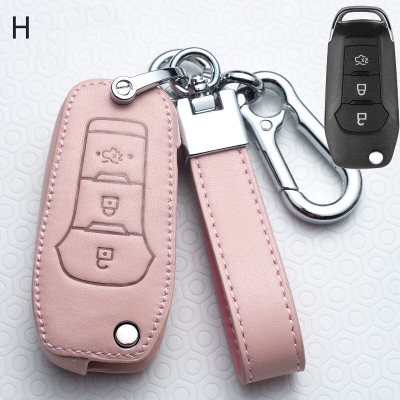 Leather Car Key Cover Key Case For Ford Focus Fiesta Mondeo Kuga Escape Fusion Mustang Explorer Edge Ecosport: H-Pink