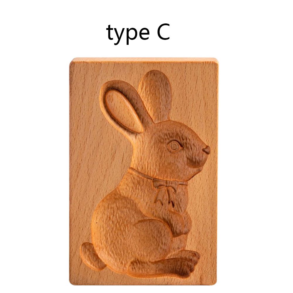 Wooden Cookie Mold Cutter Animal Carving Wooden Kitchen Cookie Mold Mooncake Mold Biscuit Easter Decoration Kitchen Baking Tools: type C