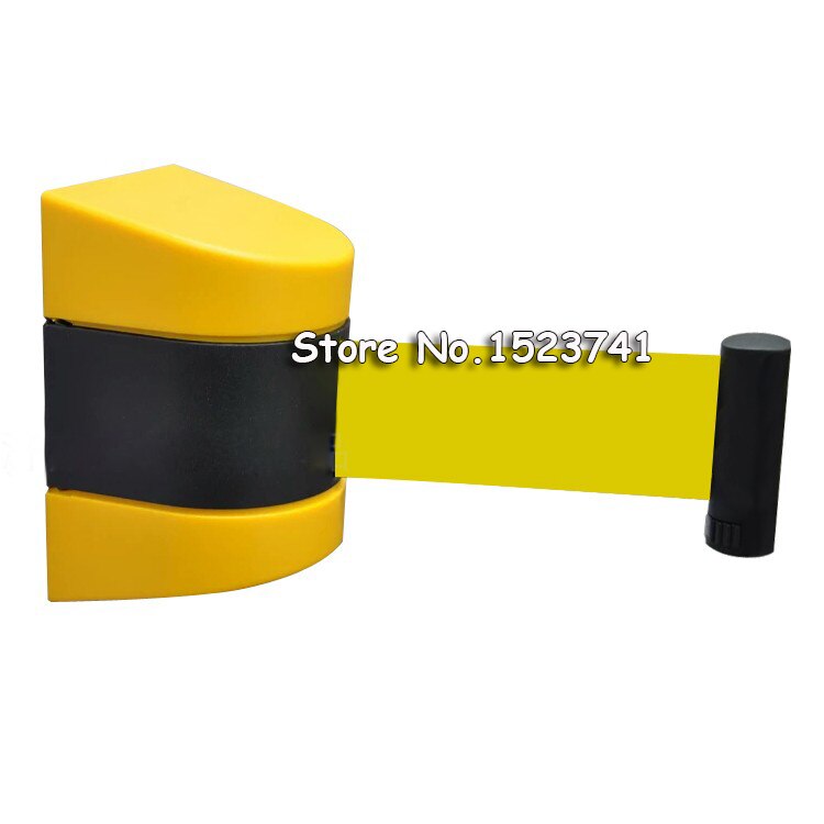 Max 10m belt length wall mounted retractable belt barrier with yellow / black striped caution belt for separated region: Yellow 5m