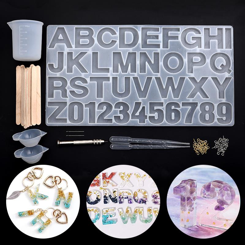 Alfabeto 26 letras com número molde de silicone moldes resina uv jóias brinco colar fazendo ferramentas conjunto diy jóias fazendo ferramentas