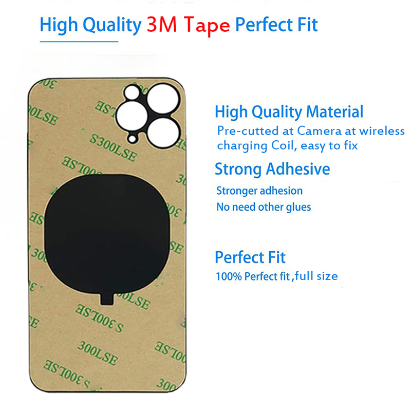 Ruban adhésif double face 3M pré-découpé, autocollants pour iPhone 8 Plus X Xs Poly 11 12 13 Pro max, réparation de la vitre arrière, 2 pièces