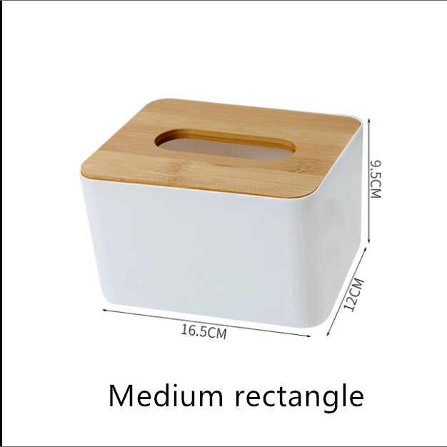 Bamboo wood tissue box simple living room household paper box napkin box remote control storage box roll tray: Medium rectangle