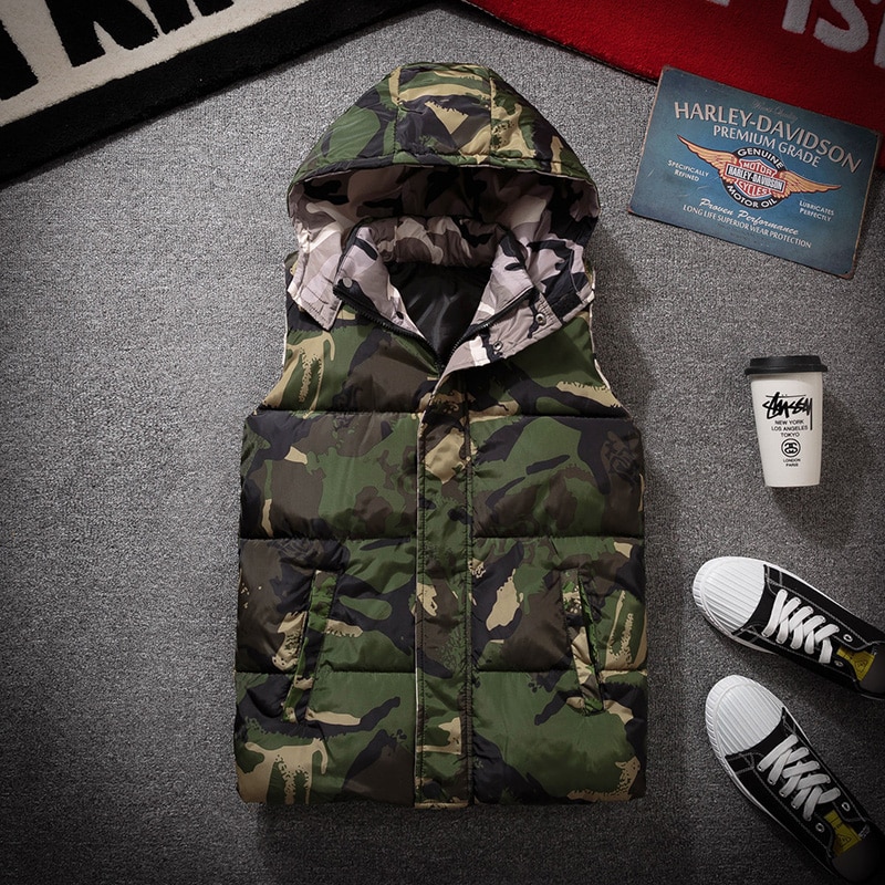Vest Mannen Herfst Winter Warm Mouwloze Jas Camouflage Vest Heren Vest Casual Jassen Donzen Dikke Mannelijke