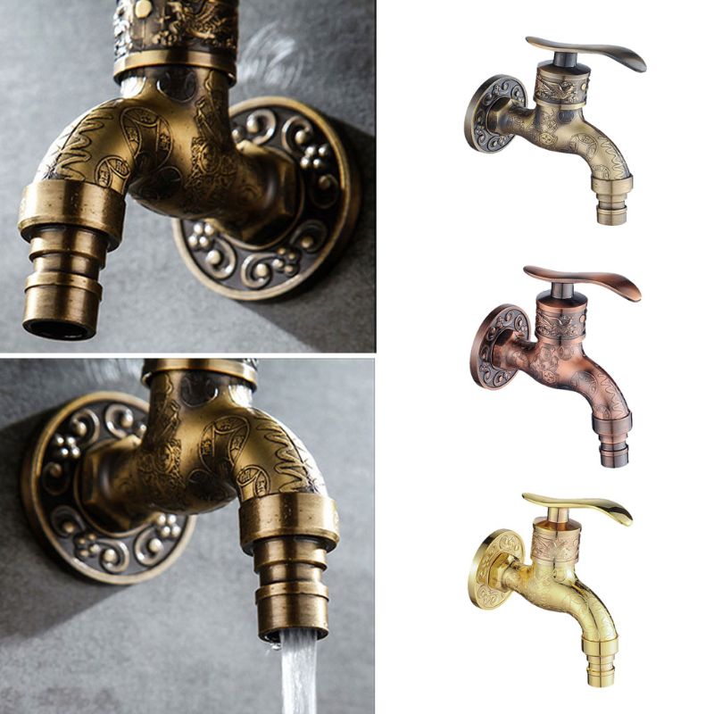 Grifo antiguo de bronce montado en la pared, grifo de fregadero de agua, grifo de lavadora Vintage, manguera de jardín al aire libre, grifo único de agua fría