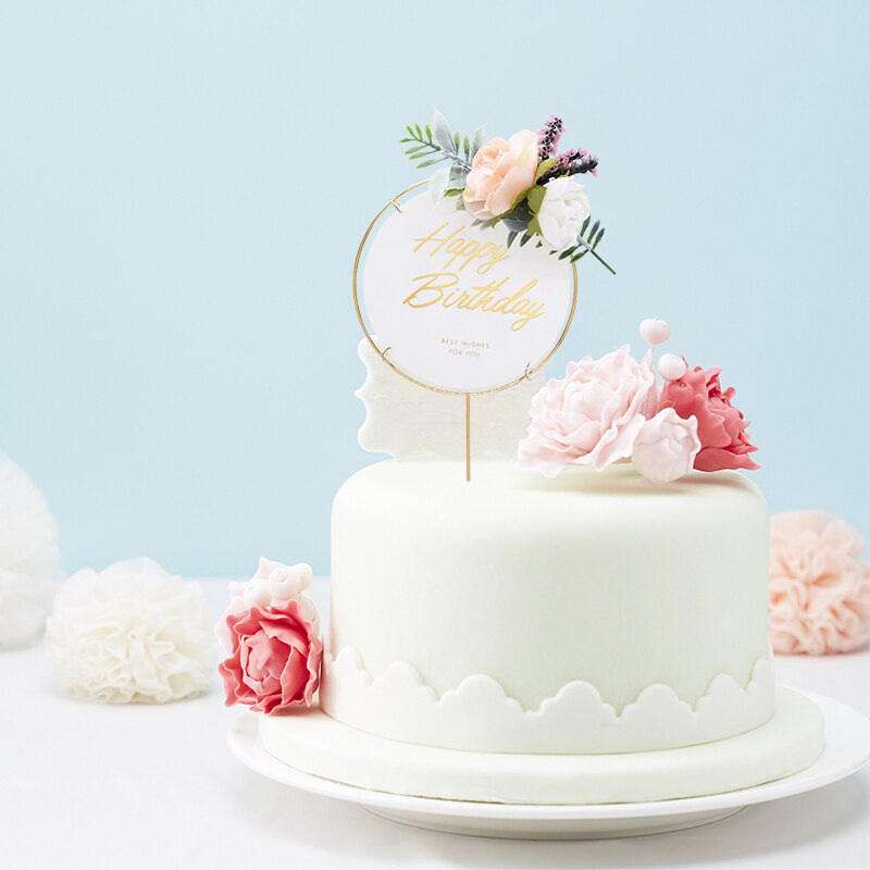 Happy Birthday Acrylic Cake Toppers with Flower Cake Toppers Birthday Party Baking Supplies Cake Decorating Flags Toppers: B08