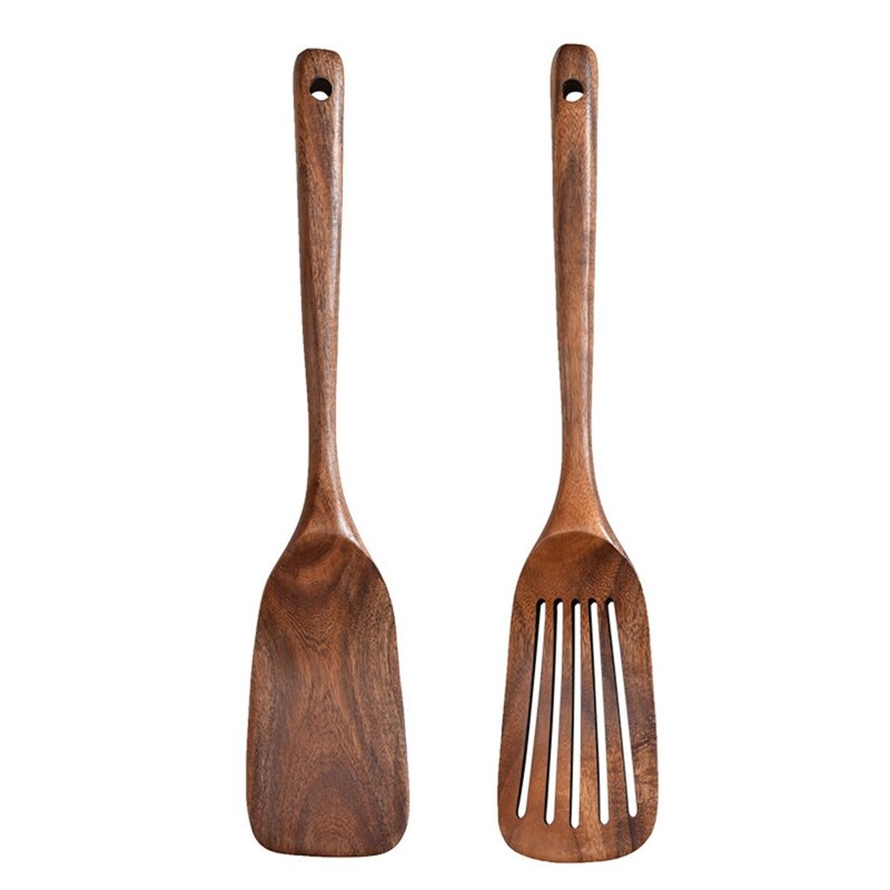 Natural Wooden Cooking Shovel Spatula Turner Kitchen Utensil Tools Non-stick Long Handle Cookware