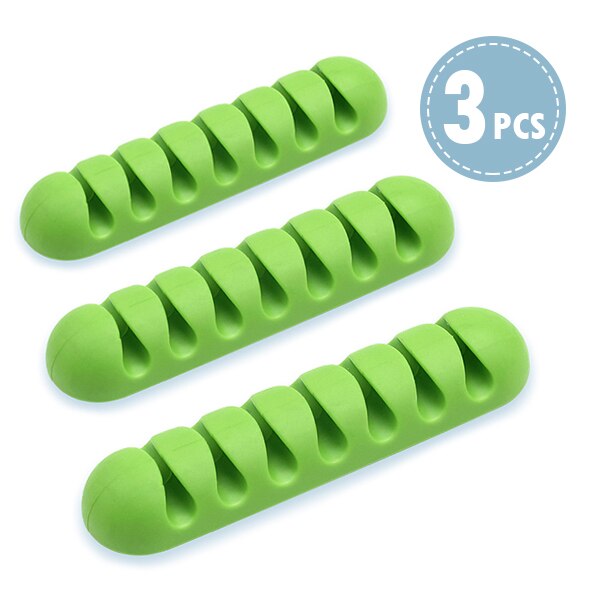 !ACCEZZ 7 Holes USB Cable Organizer Wire Winder Headphone Earphone Holder Mouse Cord Silicone Clip Phone Line Desktop Management: 3 Pieces Green