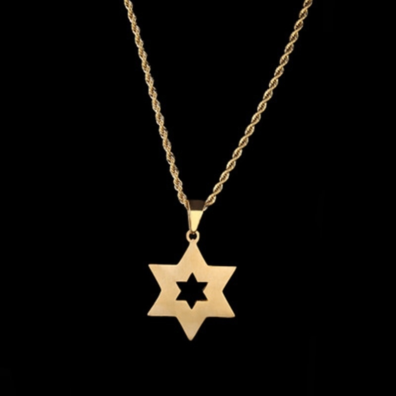 Star Stainless Steel Rhinestone Pendant Hexagonal Star Pendant Hip Hop Men Accessory Necklace