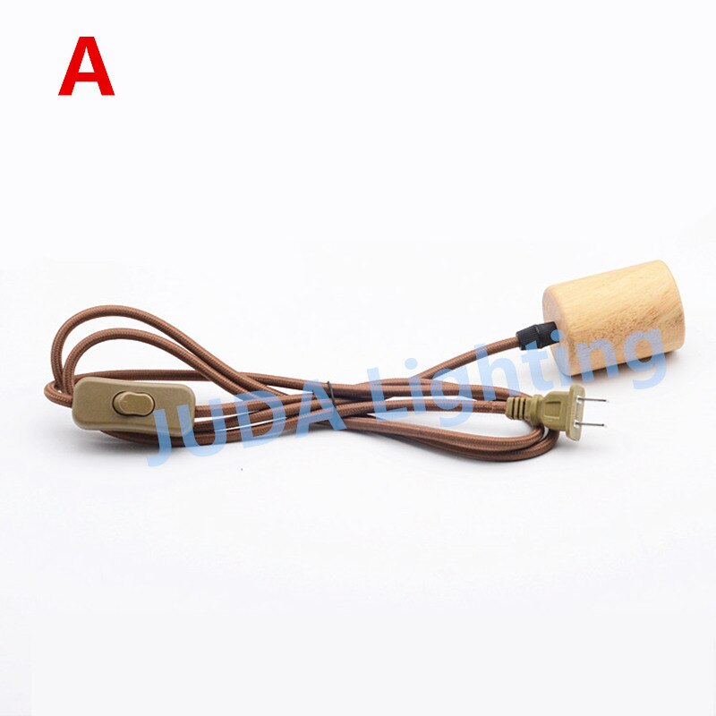 Douille en bois avec câble tressé E27, set de cordon d'alimentation avec cordon d'alimentation avec interrupteur marche/arrêt, base de lampe pour ampoule led, plafonniers: A