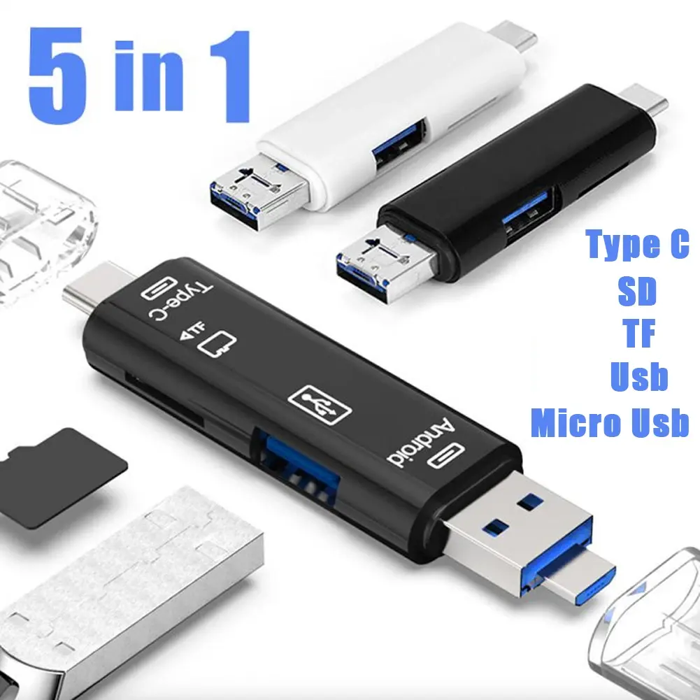 Nowy wielofunkcyjny czytnik kart pamięci USB 2.0 typu C USB Micro USB SD TF 5 w 1 dla komputerów z systemem Android Adapter OTG typu C
