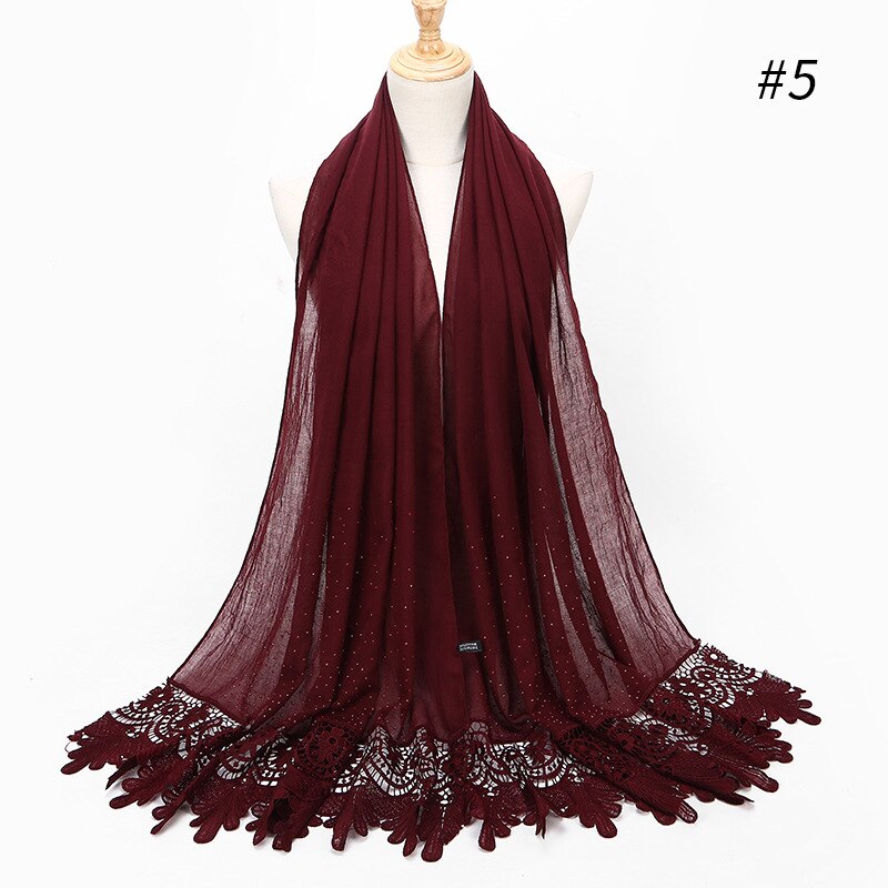 frauen schlicht baumwolle spitze schal Kopf hijab wickeln feste abdeckung-hoch schals foulard femme kopftuch Muslim hijabs stola: 5