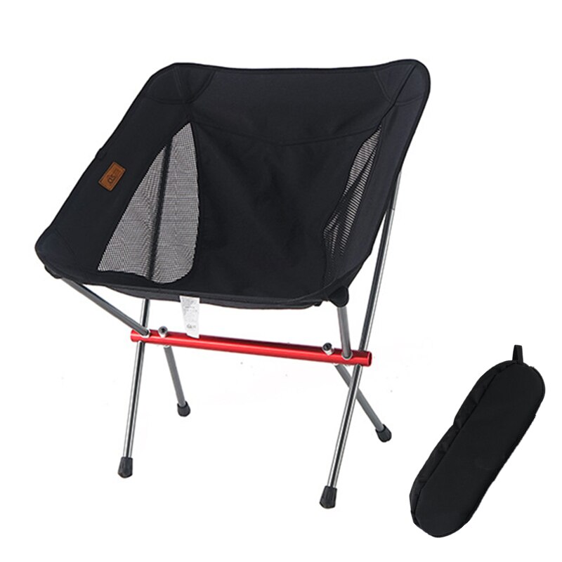 Outdoor Ultralight Klapstoel Draagbare Aluminium Maan Stoel Camping Vissen Stoel Strand Luie Stoel: Black