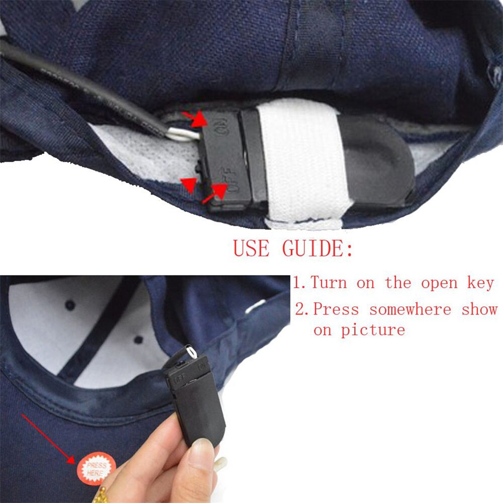 Gorra deportiva de algodón con 5 ledes, gorra con correa ajustable para exteriores con luces brillantes para adultos, adecuada para actividades al aire libre, camping