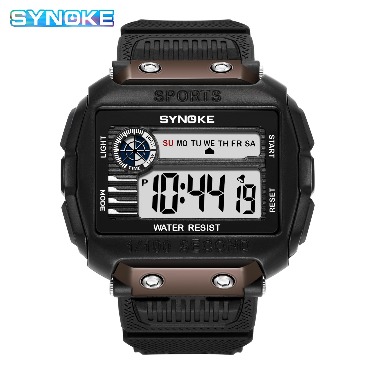 Synoke relógio de pulso digital masculino para esportes, ao ar livre moda multi função à prova d&#39;água visor grande luminoso relógio masculino com alarme: 9801 Black