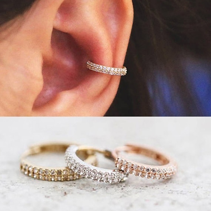 1 Paar/Goud/Rose Goud Kleur Rhinestone Smalle Kleine Oorbel Snug Piercing Kraakbeen Earring