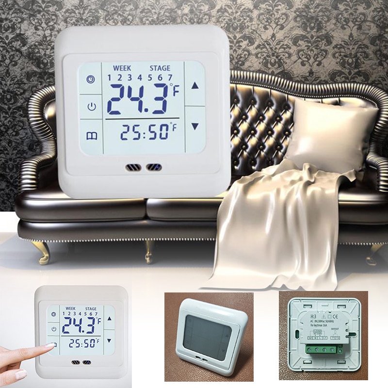 Hvid digital gulvtermostat touchskærm  ac 220v gulvvarme rumtermostat til boligvarmesystem temperaturregulator