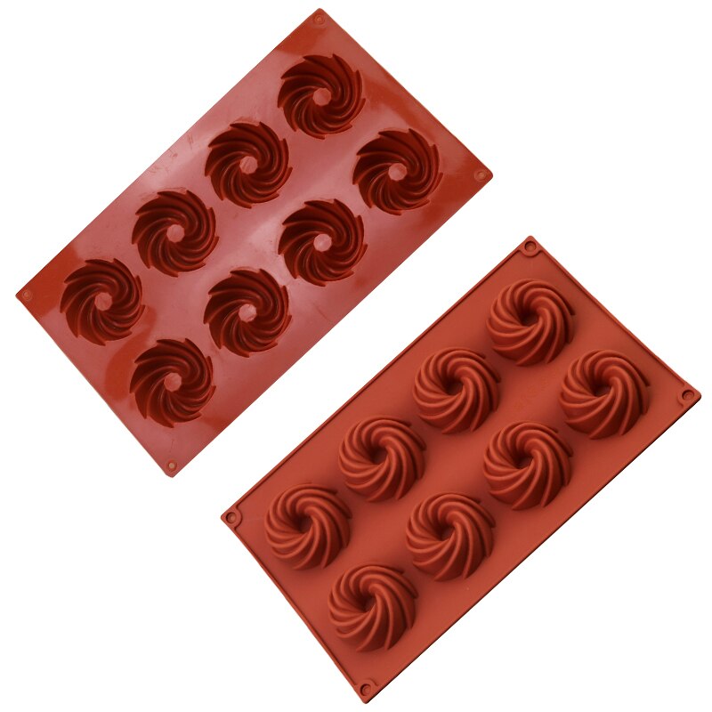 8-Holte Swirl Shape Silicone Cake Decorating Moulds Cookie Mold Pudding Ijs Bakken Pan Pastry Tool Willekeurige Kleur