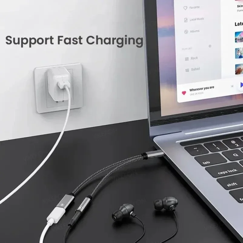 2 in 1 USB C to 3.5mm Headphone and Charger Adapter USB C PD 3.0 Port to Aux Audio Jack Fast Charging Dongle Cable Cord