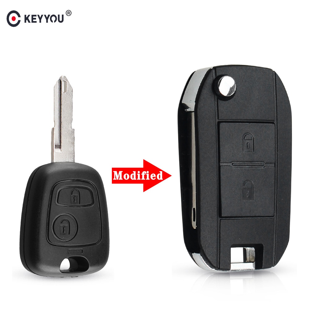KEYYOU Modified Flip Folding Car Key Fob Shell For Peugeot 206 207 For Citroen C2 C3 Xsara Picasso Remote 2 Button Key Case