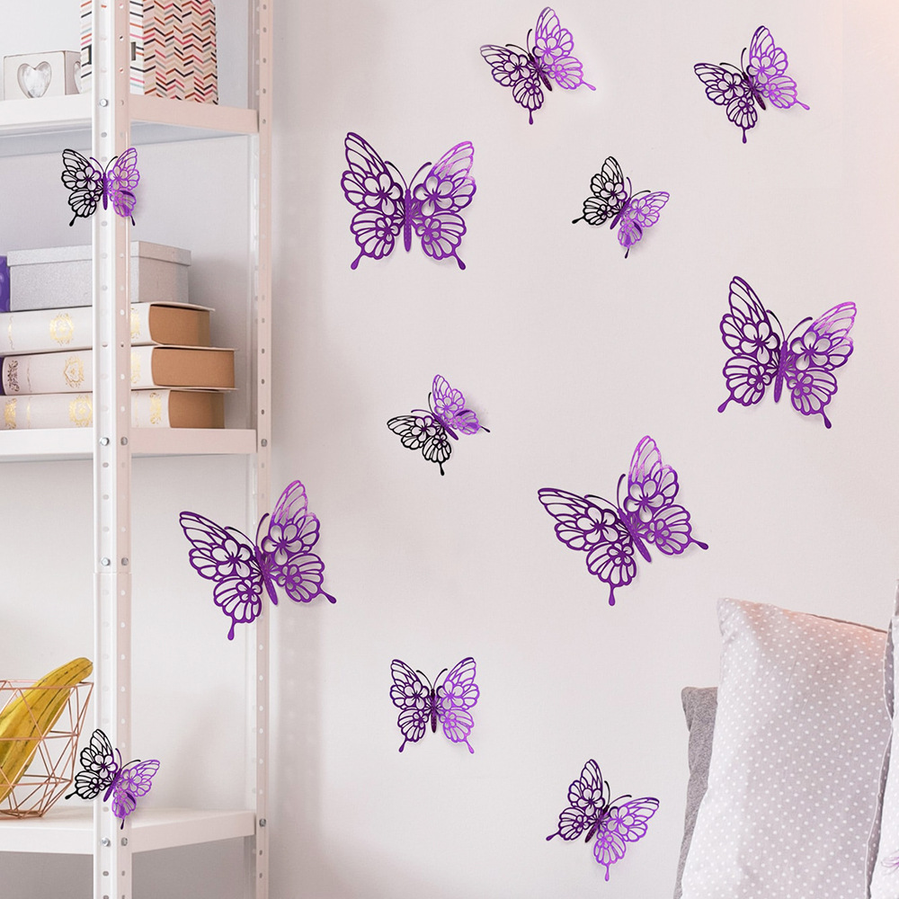 12 Pcs Gold 3D Hollow Butterfly Wall Sticker For Wedding Decoration Decals Living Room Home Decor Butterflies Garden Stickers