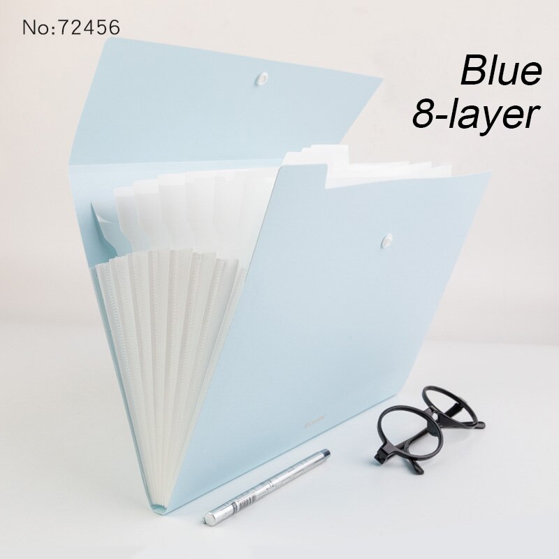 Cartella di File A4 cartella di File carina multistrato cartella trasparente Organizer borsa di archiviazione catalogo cartella di archivio semplice: 8 layers blue