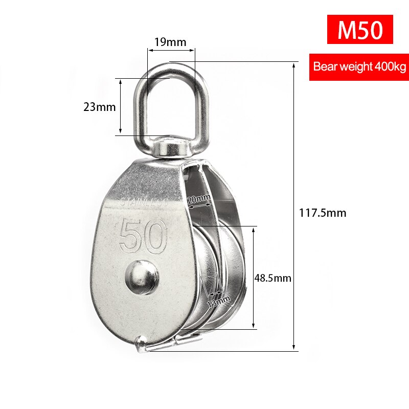 Common pulleys Size M32 M50 &amp; M75 &amp; M100 304# Stainless Steel Single or Double Wheel Swivel Pulley Block